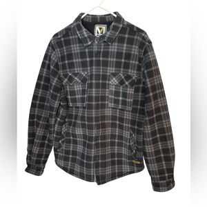 Voyager Fleece Lined Plaid Jacket Shacket Men’s Medium Black Gray Snap Front NWT